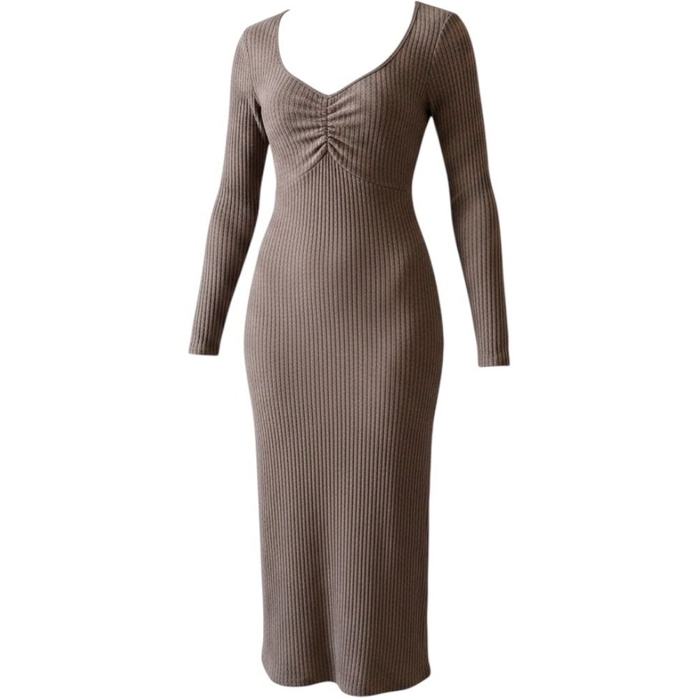 Torrid Women Brown Ribbed Long Sleeve Ruched Sweetheart Midi Dress Size 3 Plus